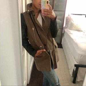 ZARA KHAKI JACKET W/FAUX LEATHER SLEEVES